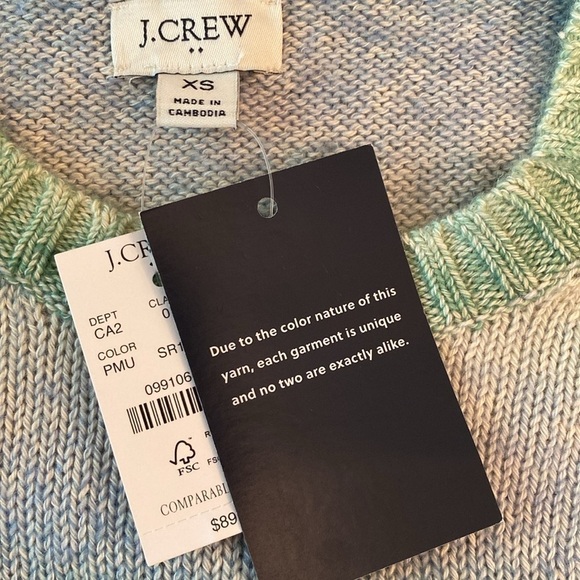 J Crew (2023) Cotton Crew Neck L/S Ombré Stripe Cream Green Blue CreamSweater XS - Picture 6 of 8
